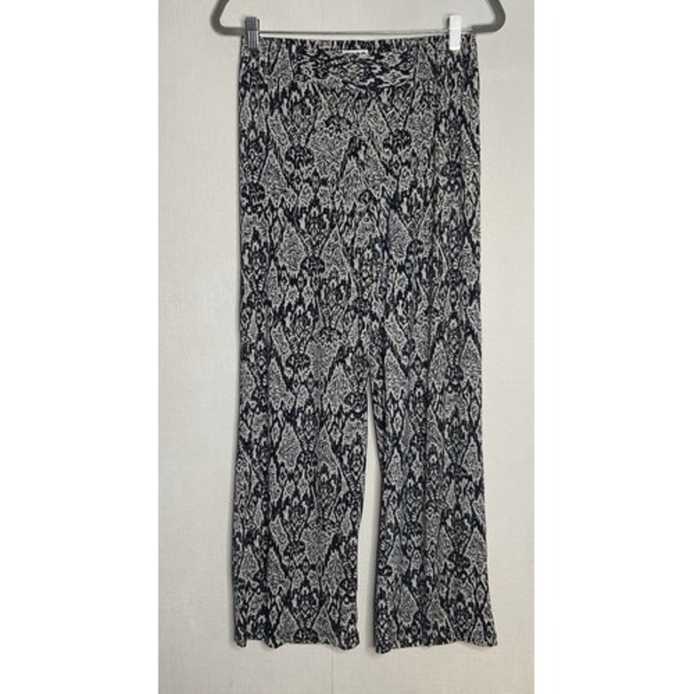 NWOT IMAN Navy/White/Gold Geo.Print Pull On Wide Leg Pants Women M Short Jordan
